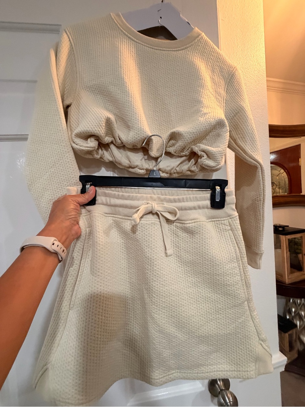 Cream Waffle-Knit Drawstring Skirt - Women's Casual - Picture 2 of 4